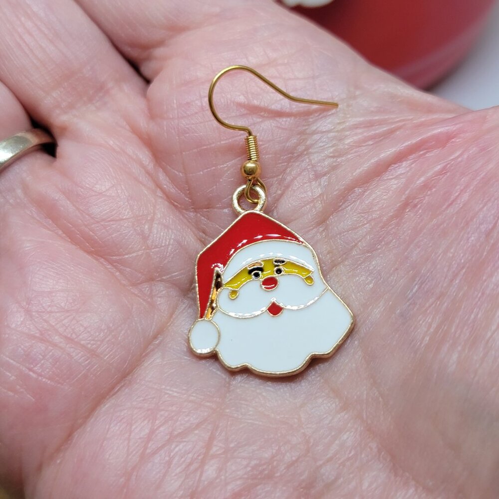 Santa Claus Dangle Earrings Stainless Steel Enamel 1.5" Drop Red White New OS - Picture 3 of 7